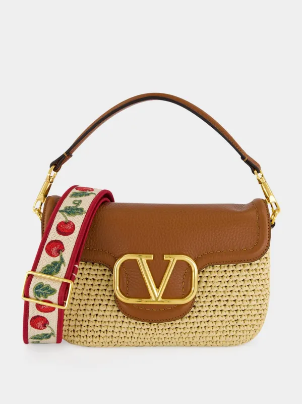 Natural Raffia and Saddle Brown Leather Shoulder Bag made by Valentino Garavani