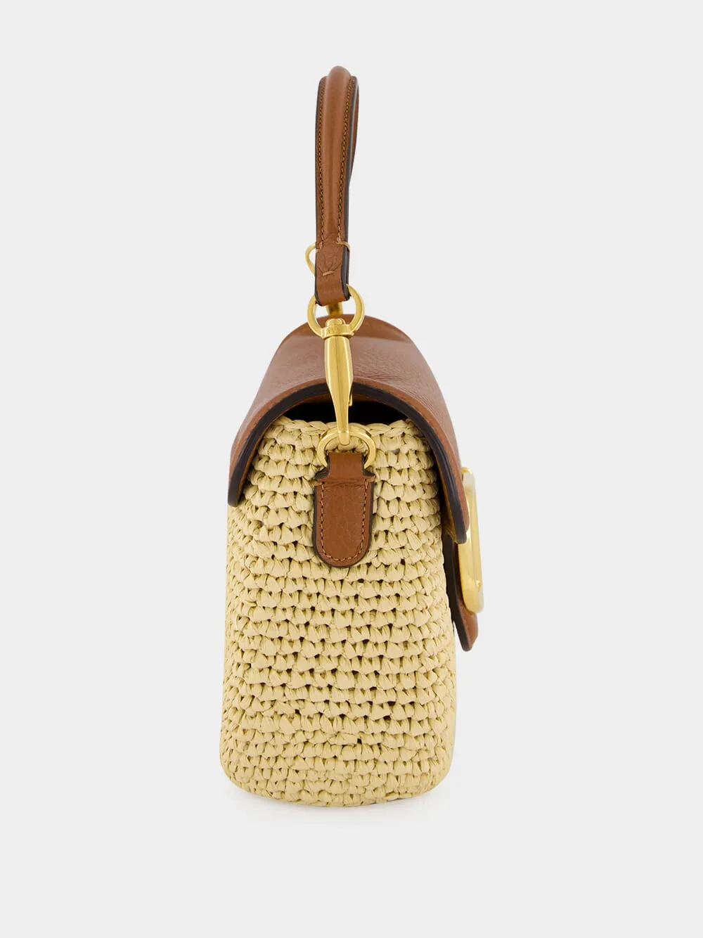 Natural Raffia and Saddle Brown Leather Shoulder Bag sold by Fashion Clinic product image thumbnail 5