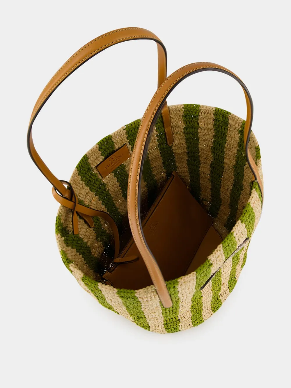 Natural and Green Striped Raffia Shopping Bag sold by Fashion Clinic product image thumbnail 5