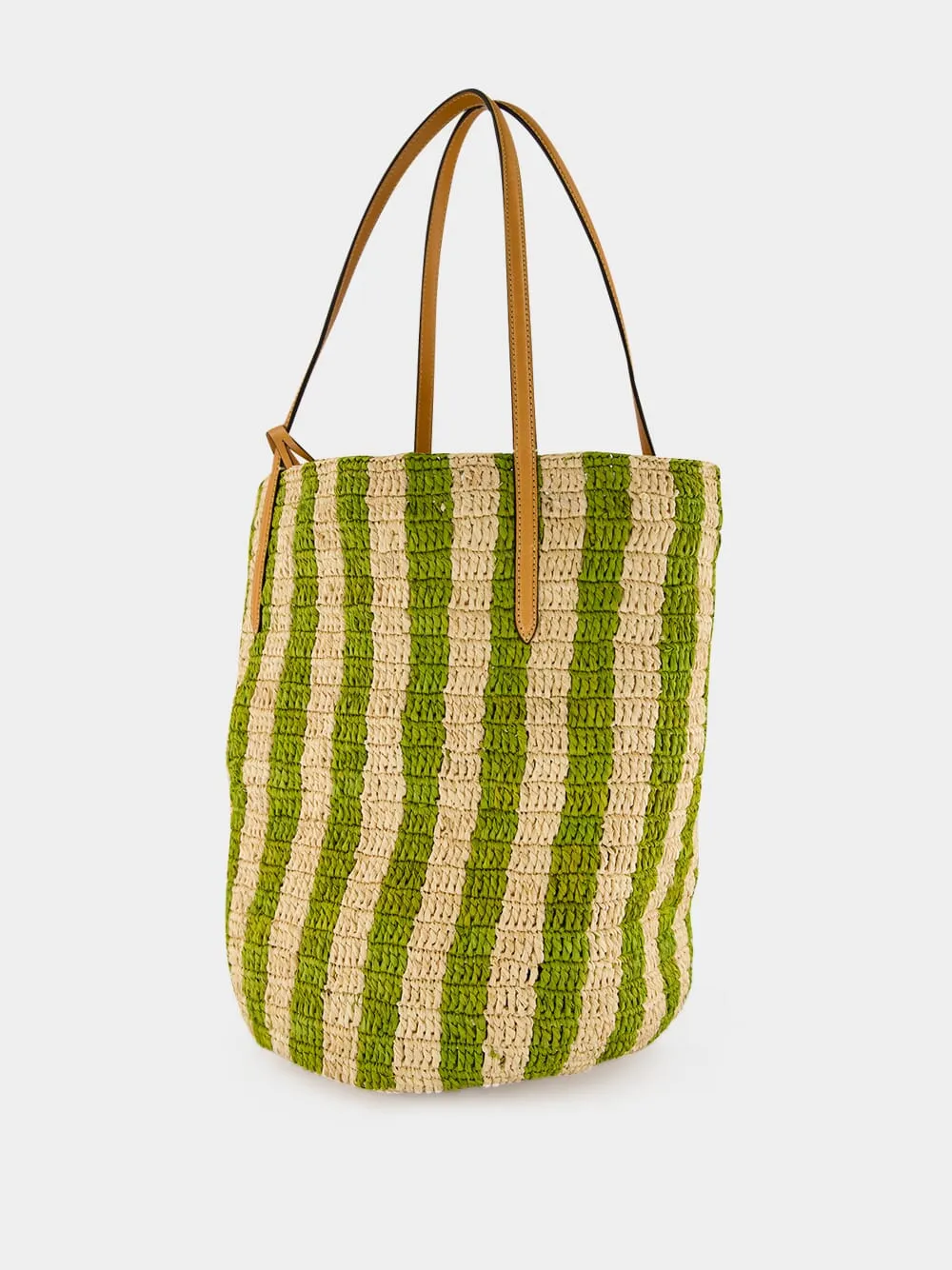 Natural and Green Striped Raffia Shopping Bag sold by Fashion Clinic product image thumbnail 4