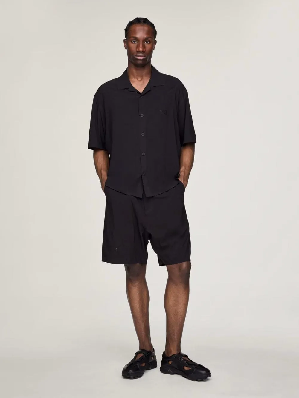 Black Ultralight Woven Short Sleeve Shirt sold by Fashion Clinic