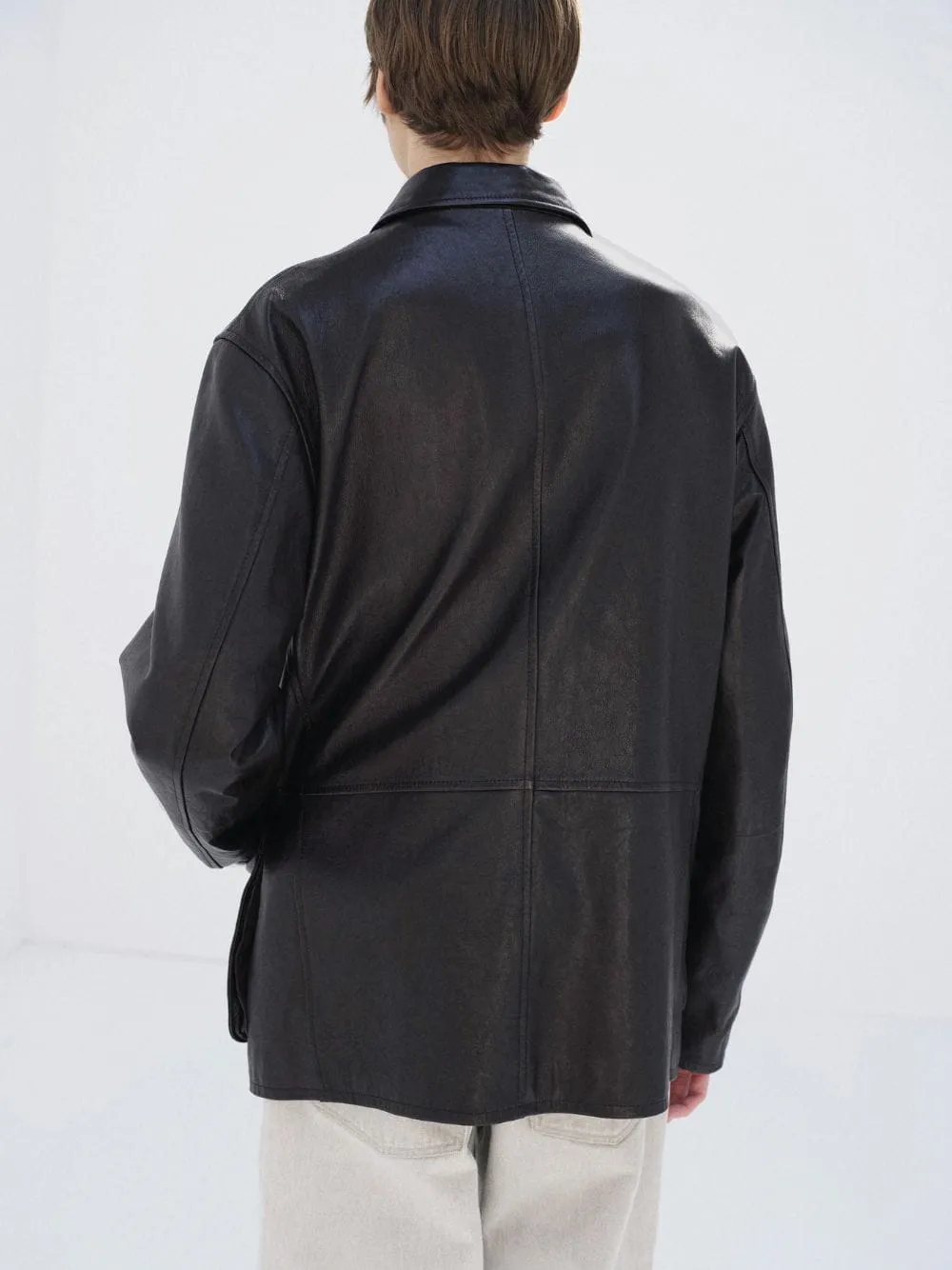 Black Textured Lamb Leather Blouson sold by Fashion Clinic product image thumbnail 4