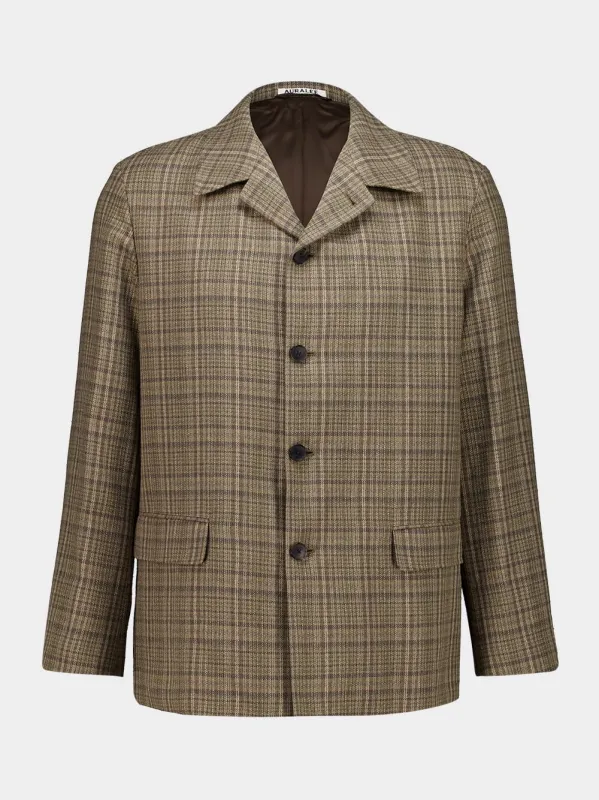 Dark Brown Silk Linen Check Jacket made by Auralee