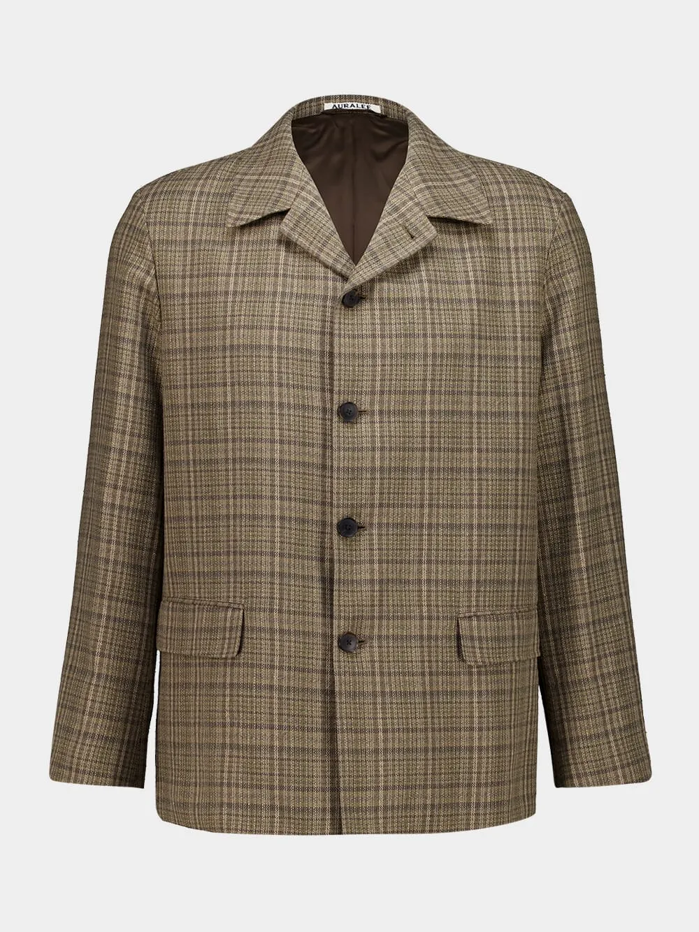 Dark Brown Silk Linen Check Jacket sold by Fashion Clinic