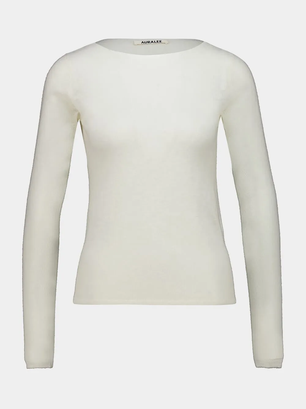Ivory White Sheer Cashmere Boat Neck Knit sold by Fashion Clinic product image thumbnail 2