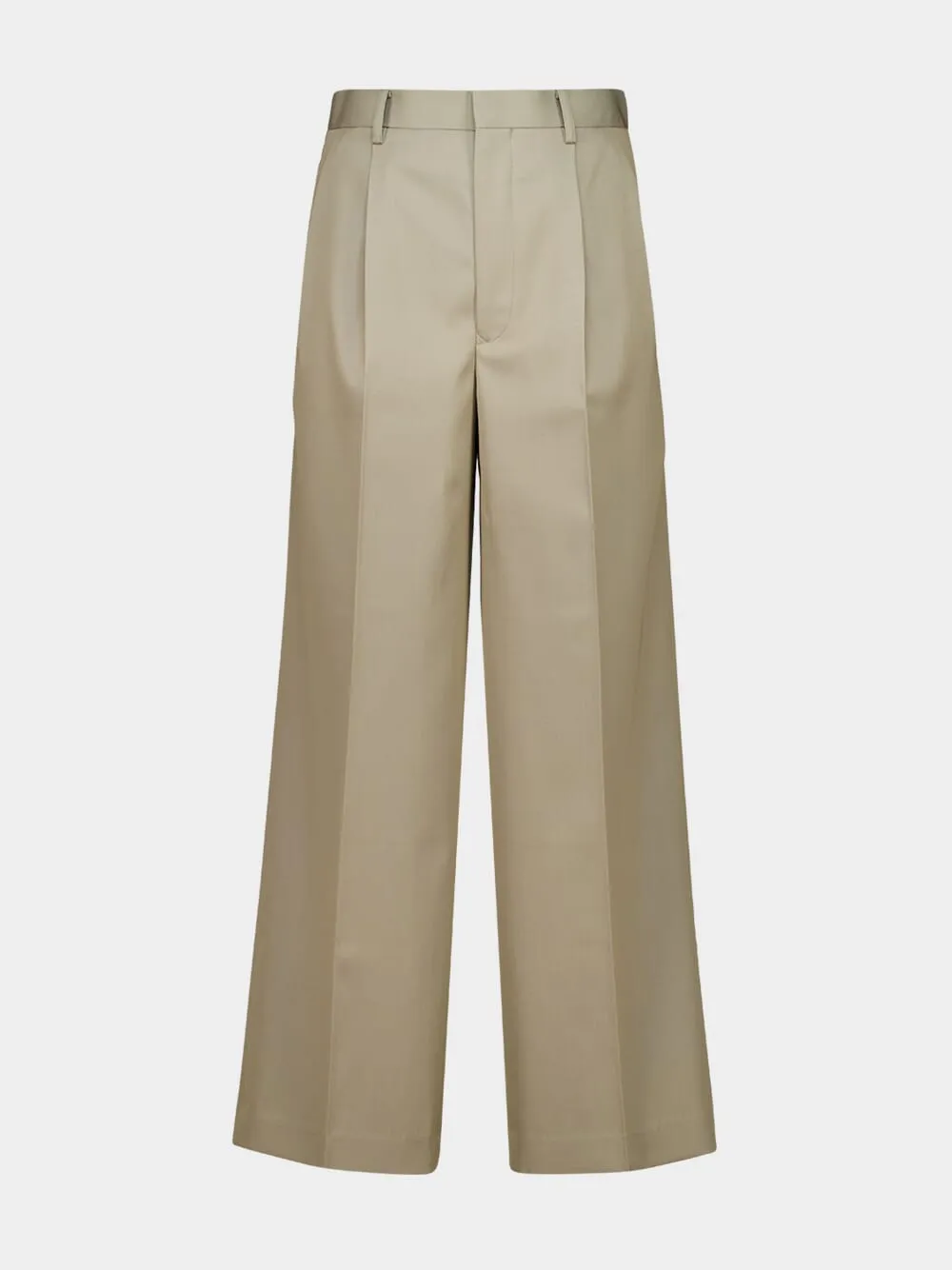 Khaki Beige Wool Gabardine Pleated Trousers sold by Fashion Clinic