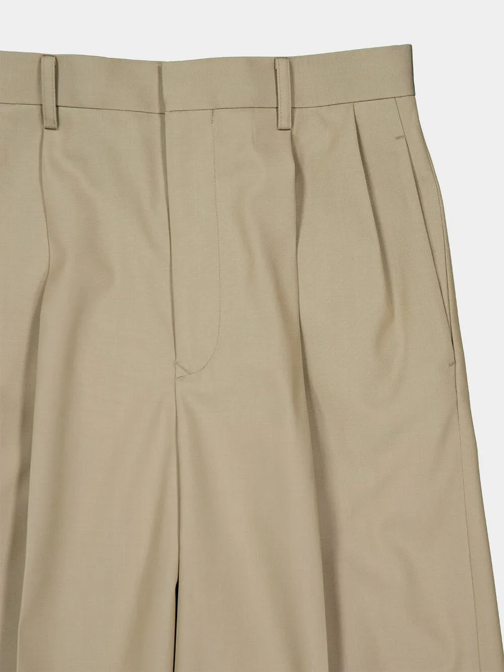 Khaki Beige Wool Gabardine Pleated Trousers sold by Fashion Clinic product image thumbnail 3