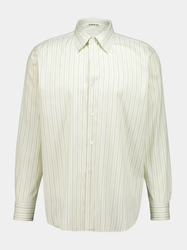 Ivory Cotton Silk Striped Shirt made by Auralee