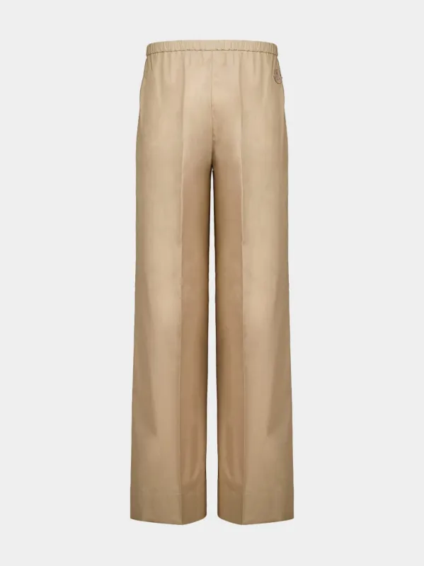 Beige Cotton Poplin Wide-Leg Trousers made by Moncler