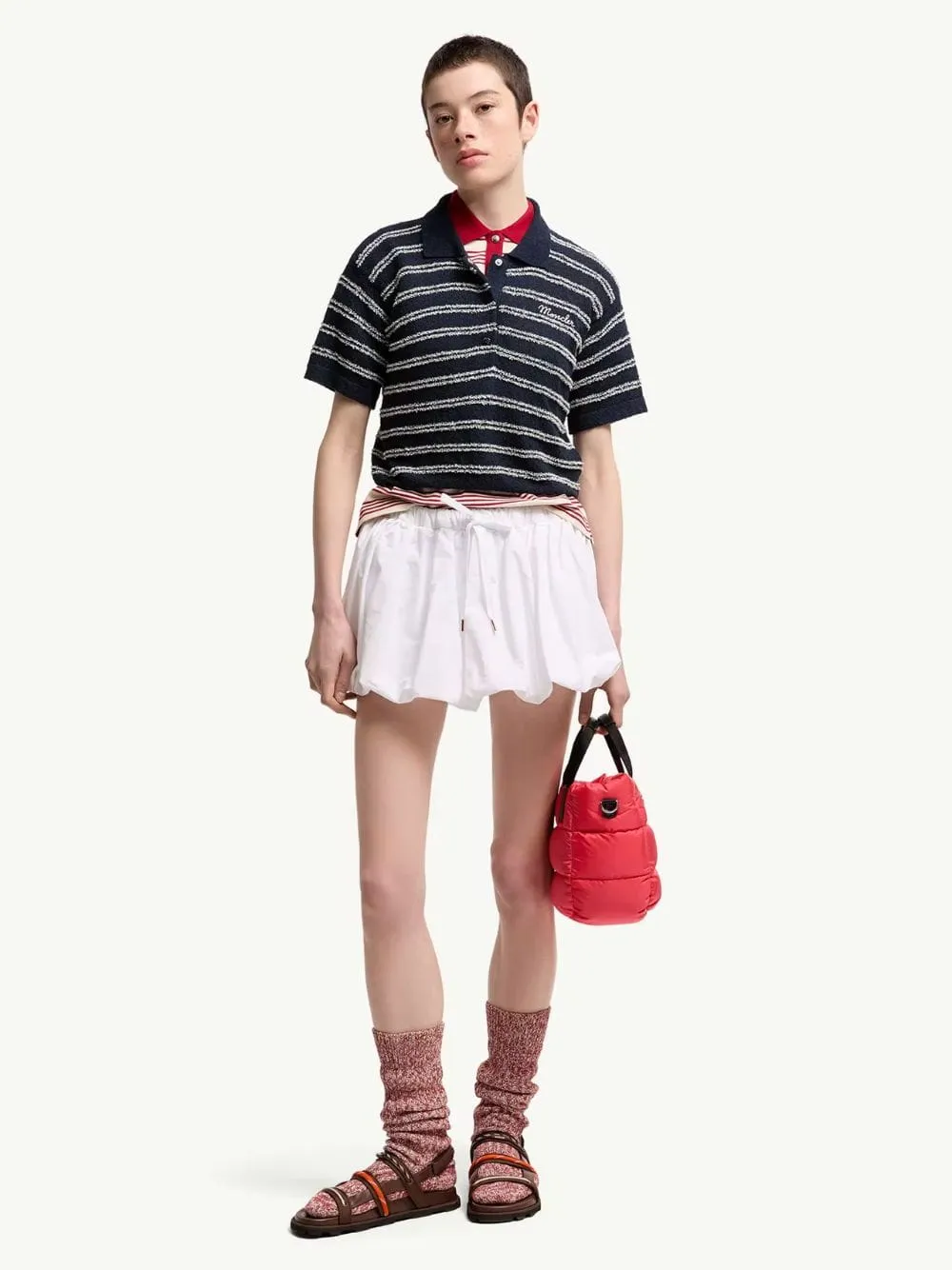 Navy Blue Cotton Blend Bouclé Polo Shirt sold by Fashion Clinic product image thumbnail 2