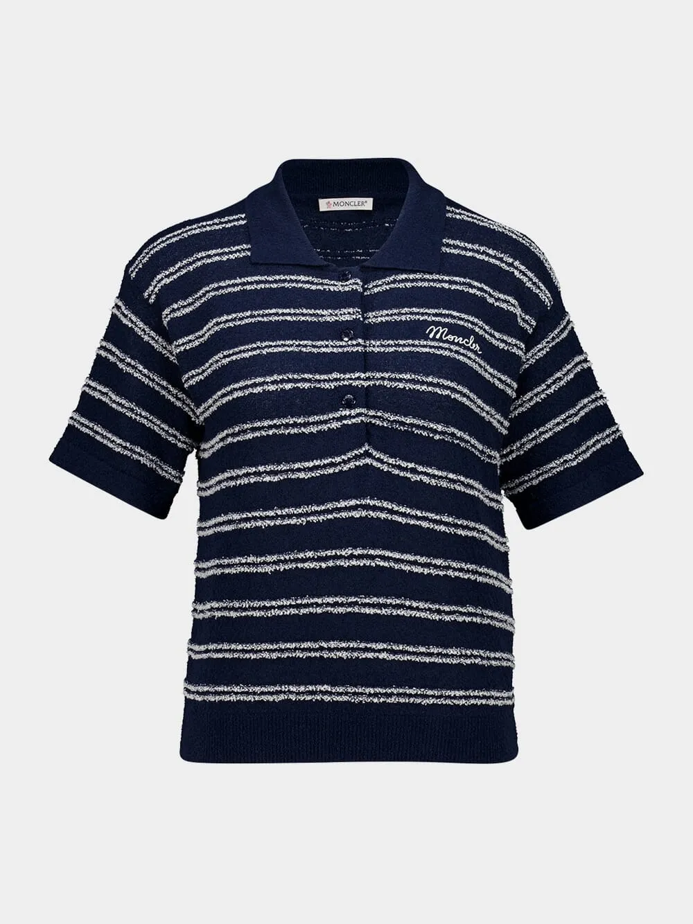 Navy Blue Cotton Blend Bouclé Polo Shirt sold by Fashion Clinic