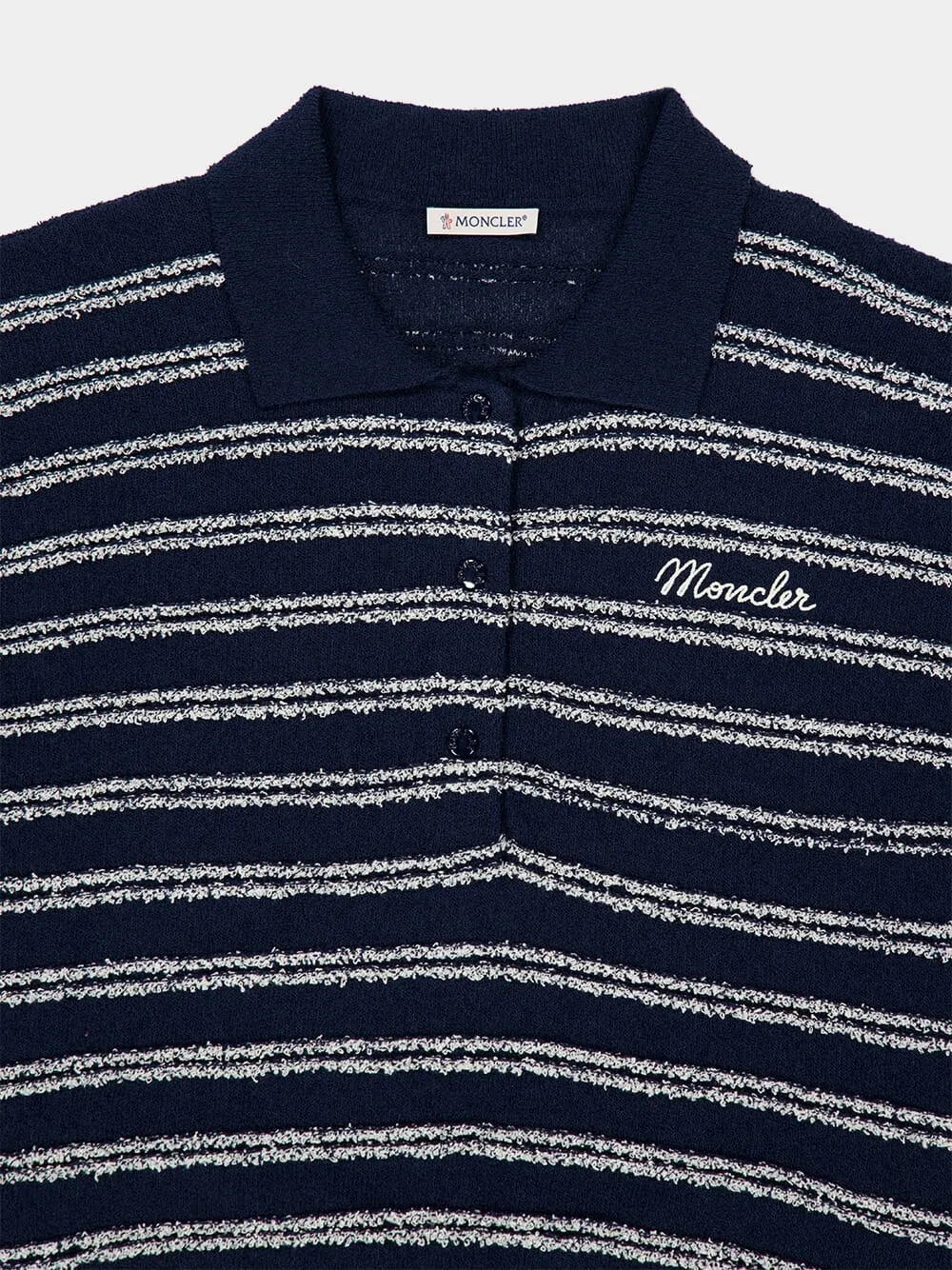 Navy Blue Cotton Blend Bouclé Polo Shirt sold by Fashion Clinic product image thumbnail 5