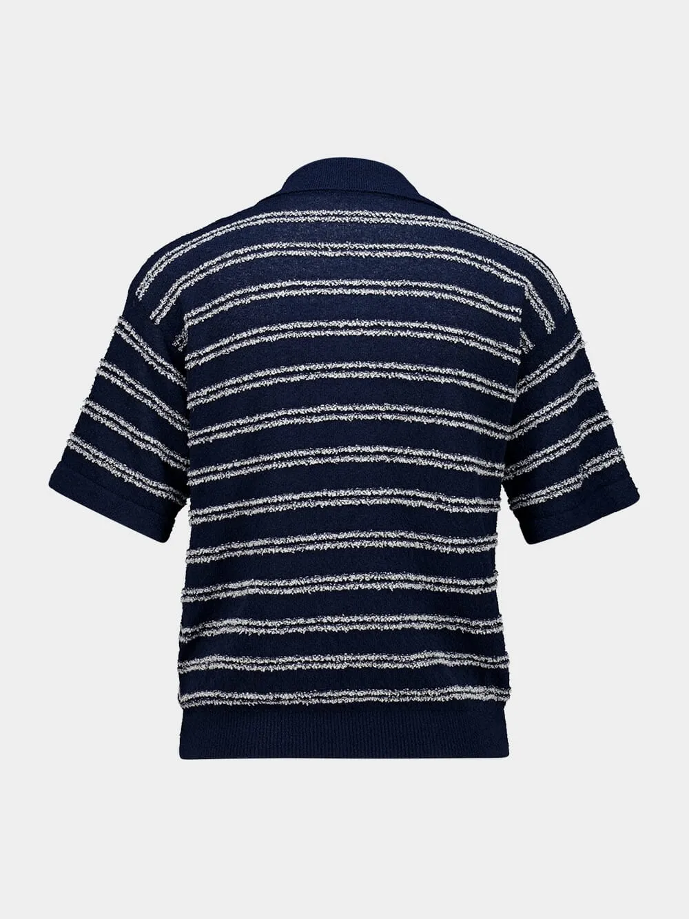 Navy Blue Cotton Blend Bouclé Polo Shirt sold by Fashion Clinic product image thumbnail 3
