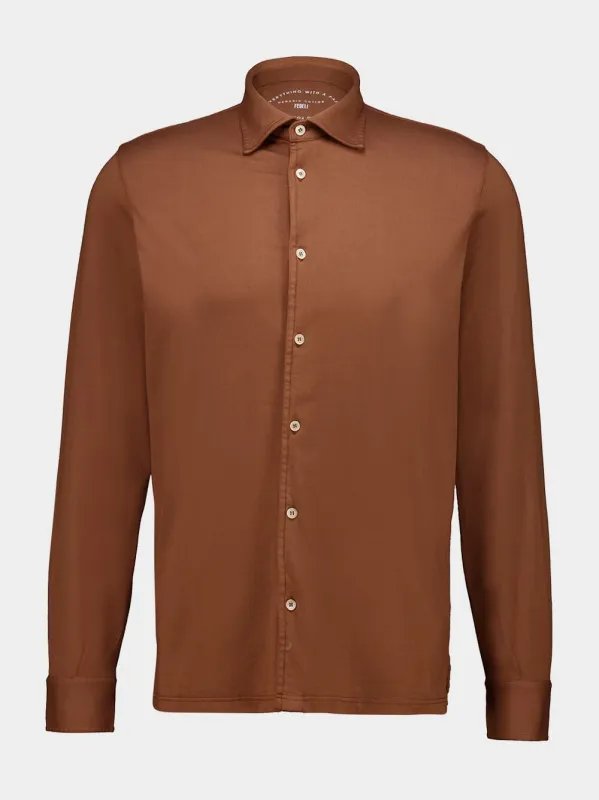 Sienna Brown Knitted Cotton Long Sleeve Shirt made by Fedeli