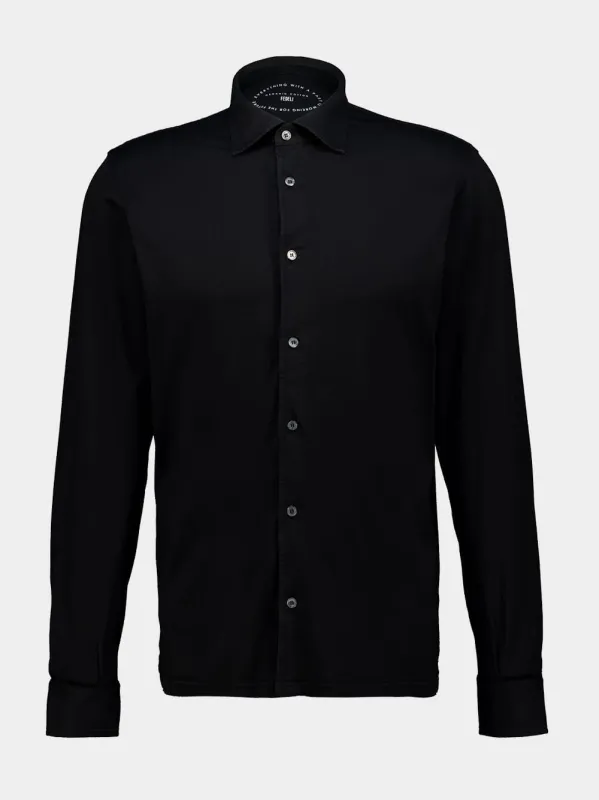 Black Knitted Cotton Long Sleeve Shirt made by Fedeli