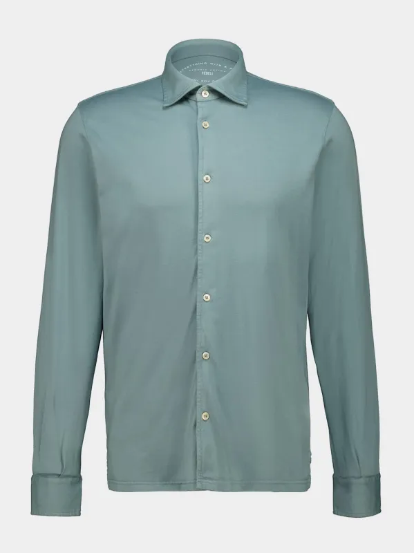 Green Knitted Cotton Long Sleeve Shirt made by Fedeli