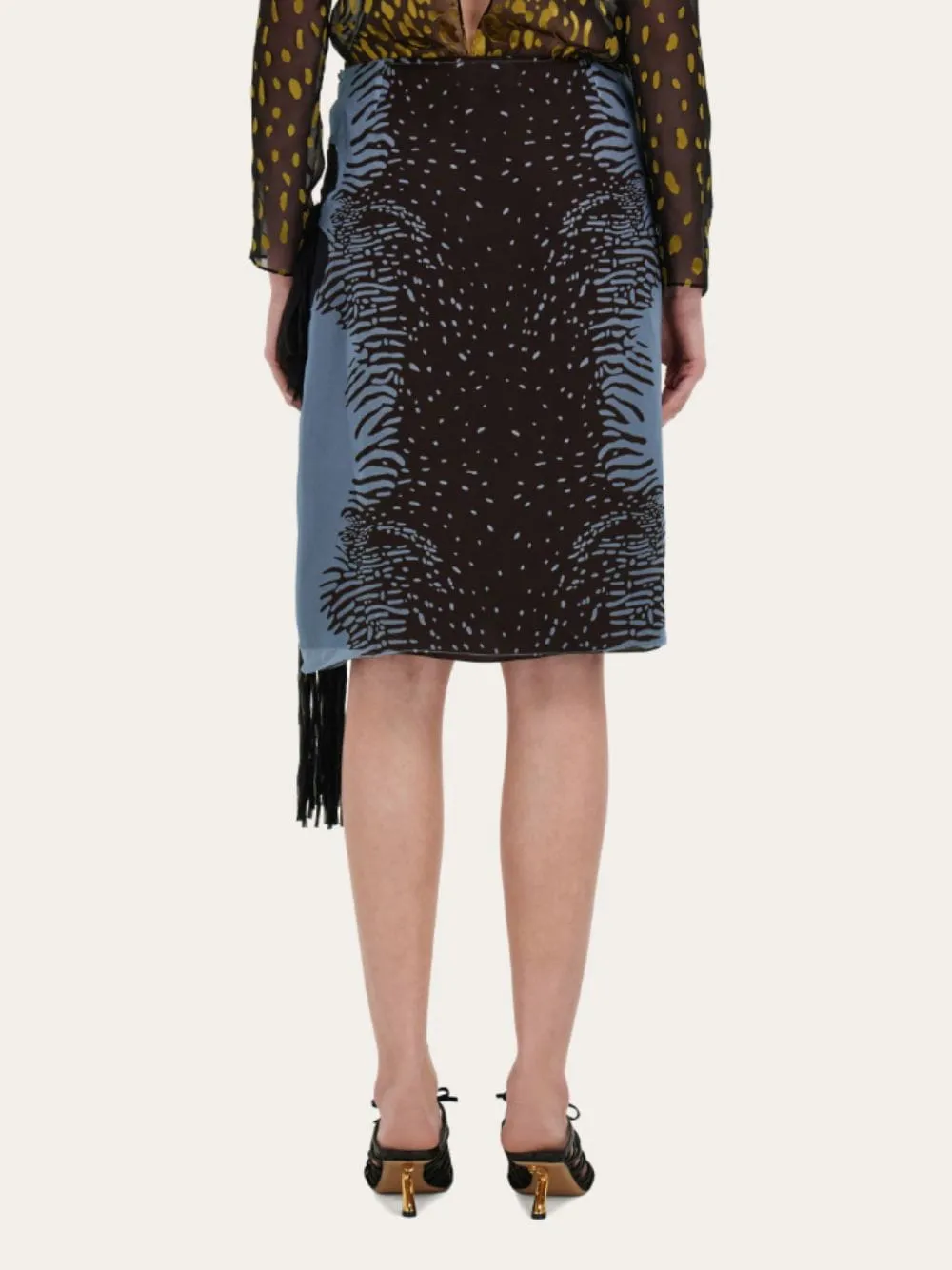Washed Denim and Espresso Silk Animal Print Skirt sold by Fashion Clinic product image thumbnail 4