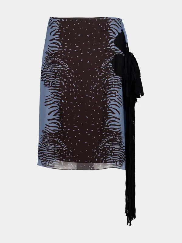 Washed Denim and Espresso Silk Animal Print Skirt made by Salvatore Ferragamo