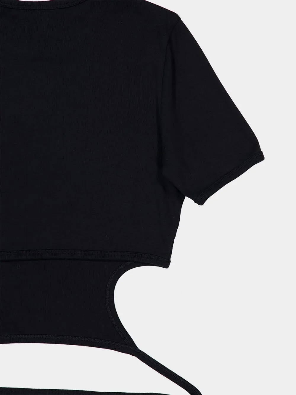 Black Cut-Out Ribbon Cropped T-Shirt sold by Fashion Clinic product image thumbnail 5