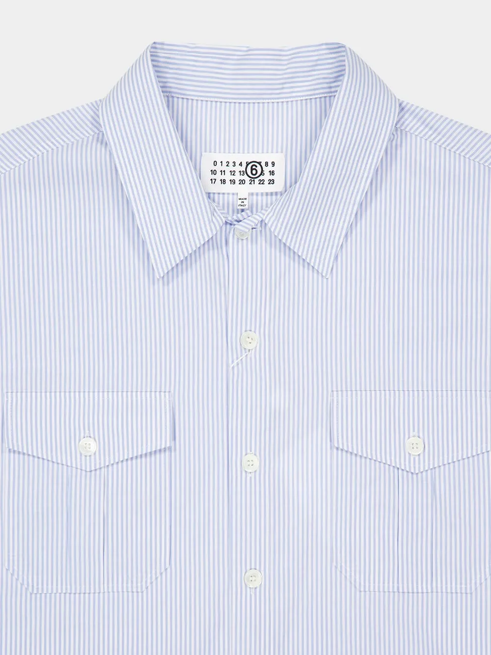 Light Blue Striped Cotton Short Sleeve Shirt sold by Fashion Clinic product image thumbnail 3