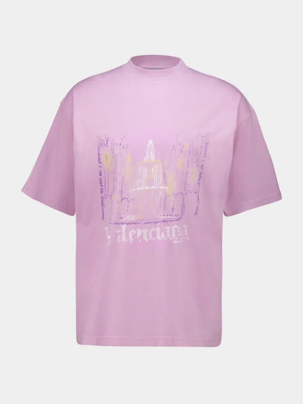 Old Pink Graphic Cotton T-Shirt made by Balenciaga