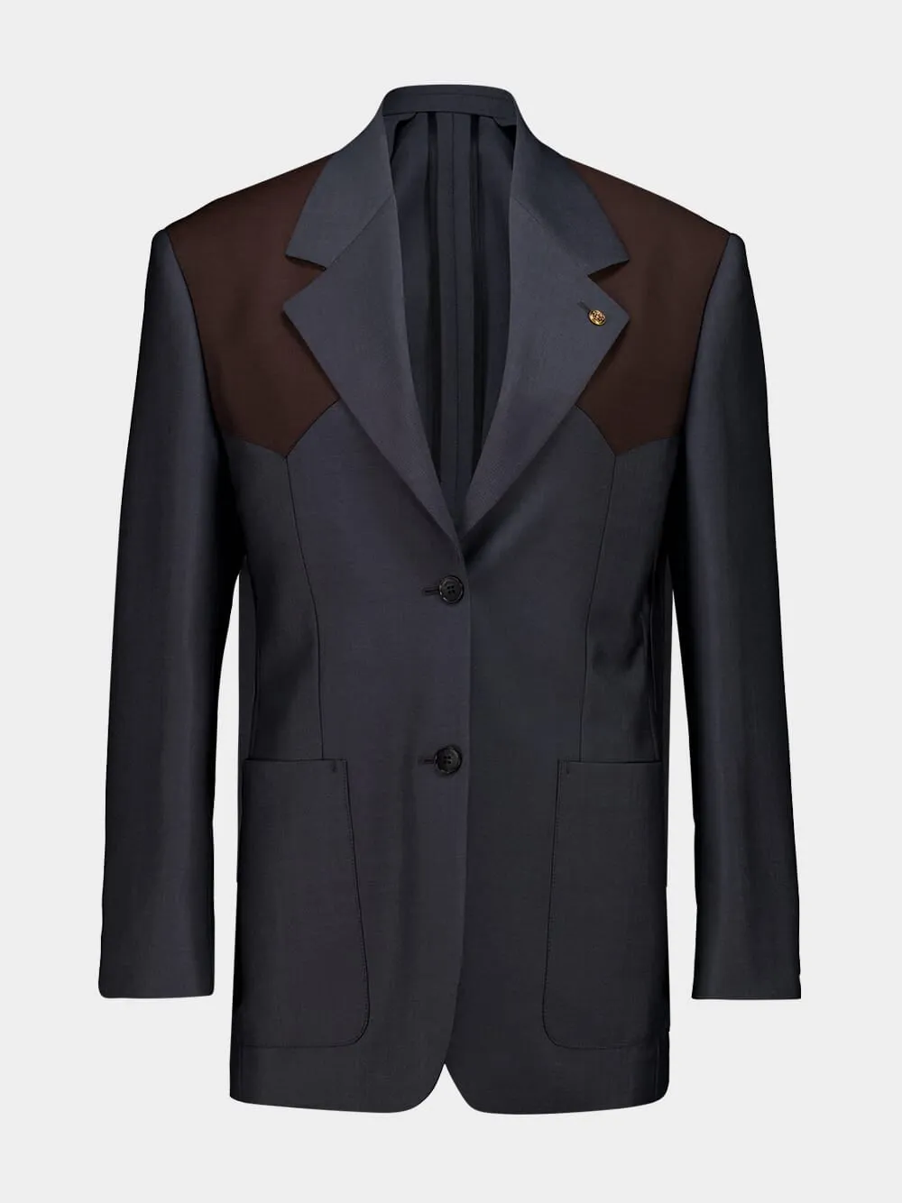 Grey and Brown Wool-Mohair Blazer with Contrast Panels sold by Fashion Clinic product image thumbnail 2