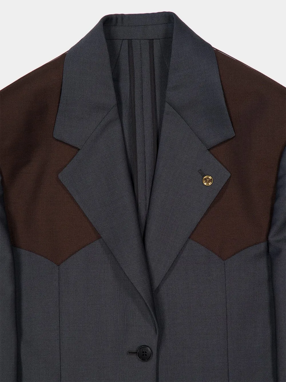 Grey and Brown Wool-Mohair Blazer with Contrast Panels sold by Fashion Clinic product image thumbnail 5