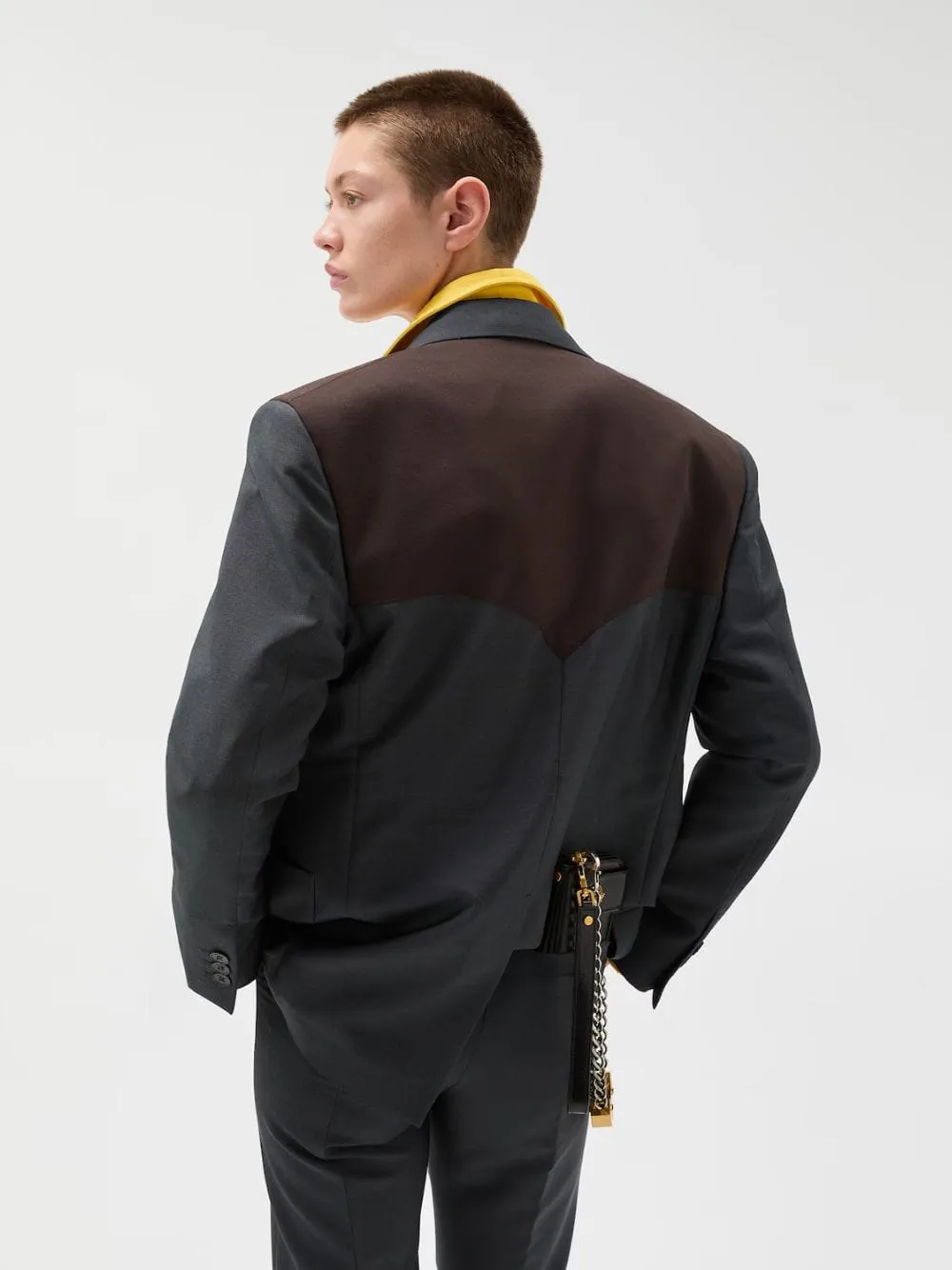 Grey and Brown Wool-Mohair Blazer with Contrast Panels sold by Fashion Clinic product image thumbnail 3