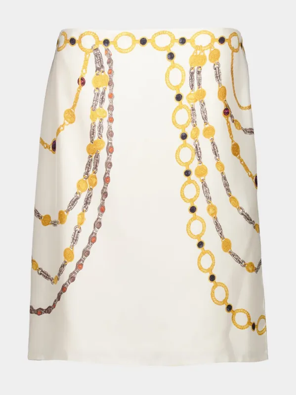 Ivory Silk Twill Chain Print Midi Skirt made by Versace