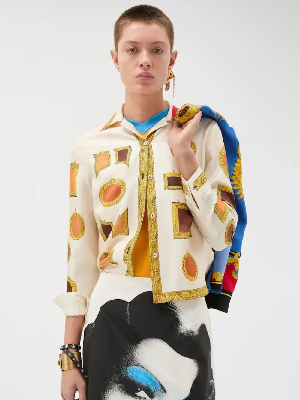 White Printed Silk Twill Shirt with Frame Motif sold by Fashion Clinic product image thumbnail 2