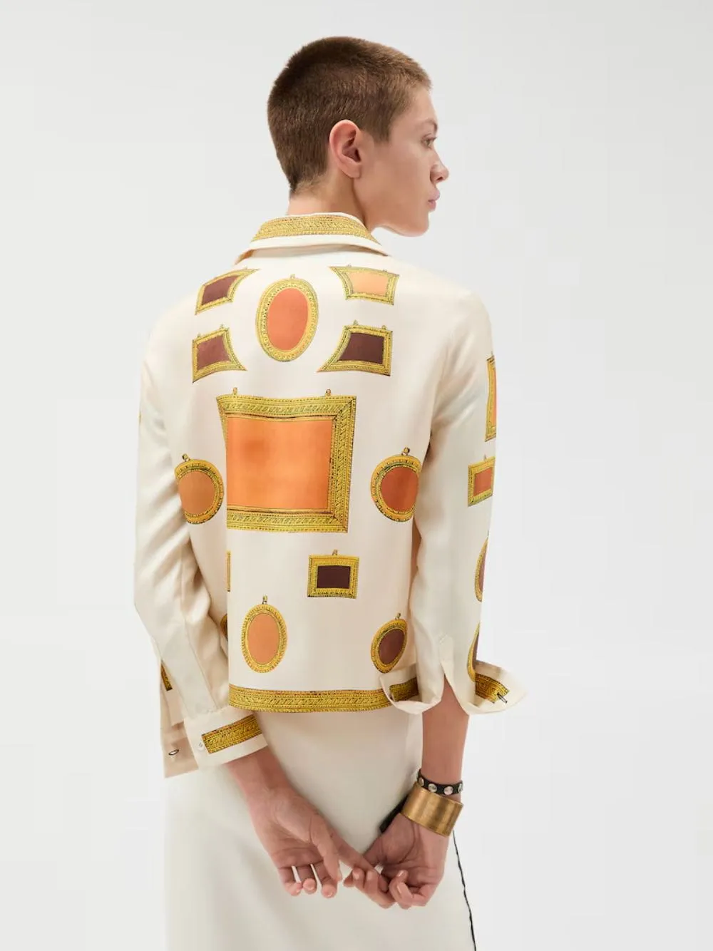 White Printed Silk Twill Shirt with Frame Motif sold by Fashion Clinic product image thumbnail 4