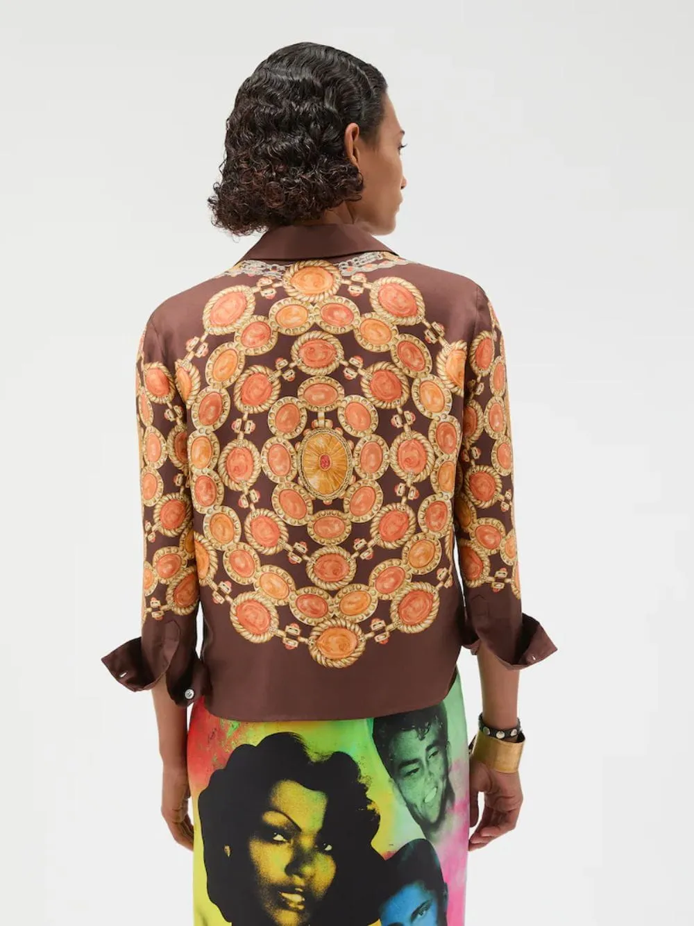 Brown Printed Silk Twill Shirt with Chain Motif sold by Fashion Clinic product image thumbnail 3