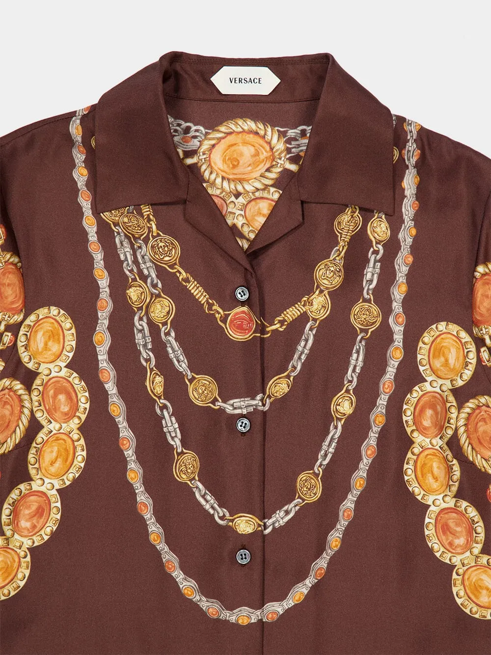 Brown Printed Silk Twill Shirt with Chain Motif sold by Fashion Clinic product image thumbnail 5
