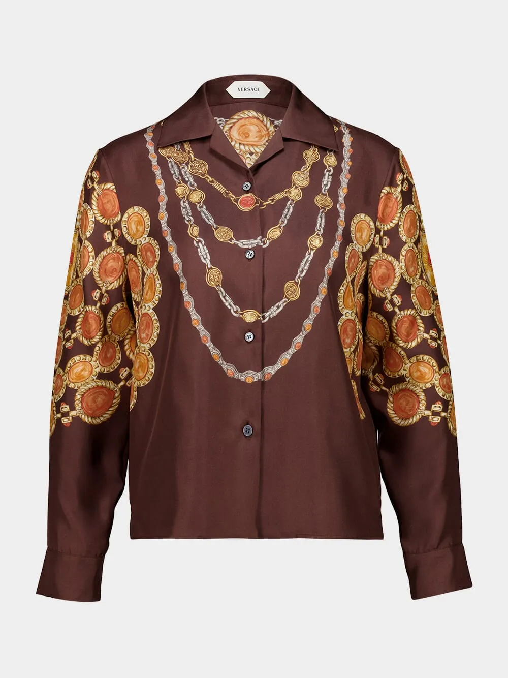 Brown Printed Silk Twill Shirt with Chain Motif sold by Fashion Clinic product image thumbnail 2