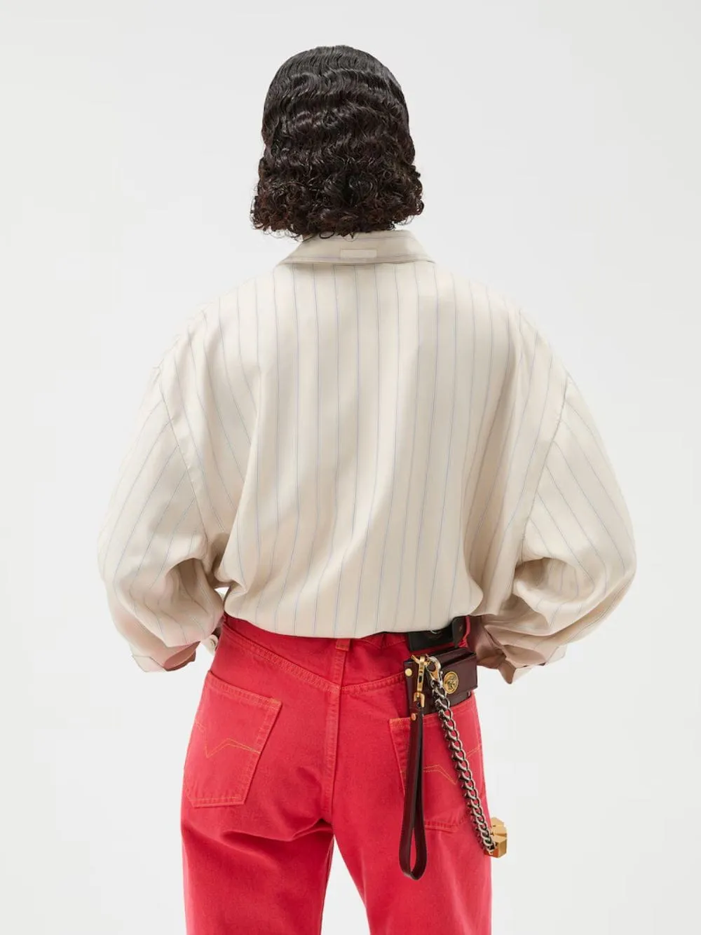 Beige Striped Silk Twill Oversized Shirt sold by Fashion Clinic product image thumbnail 4