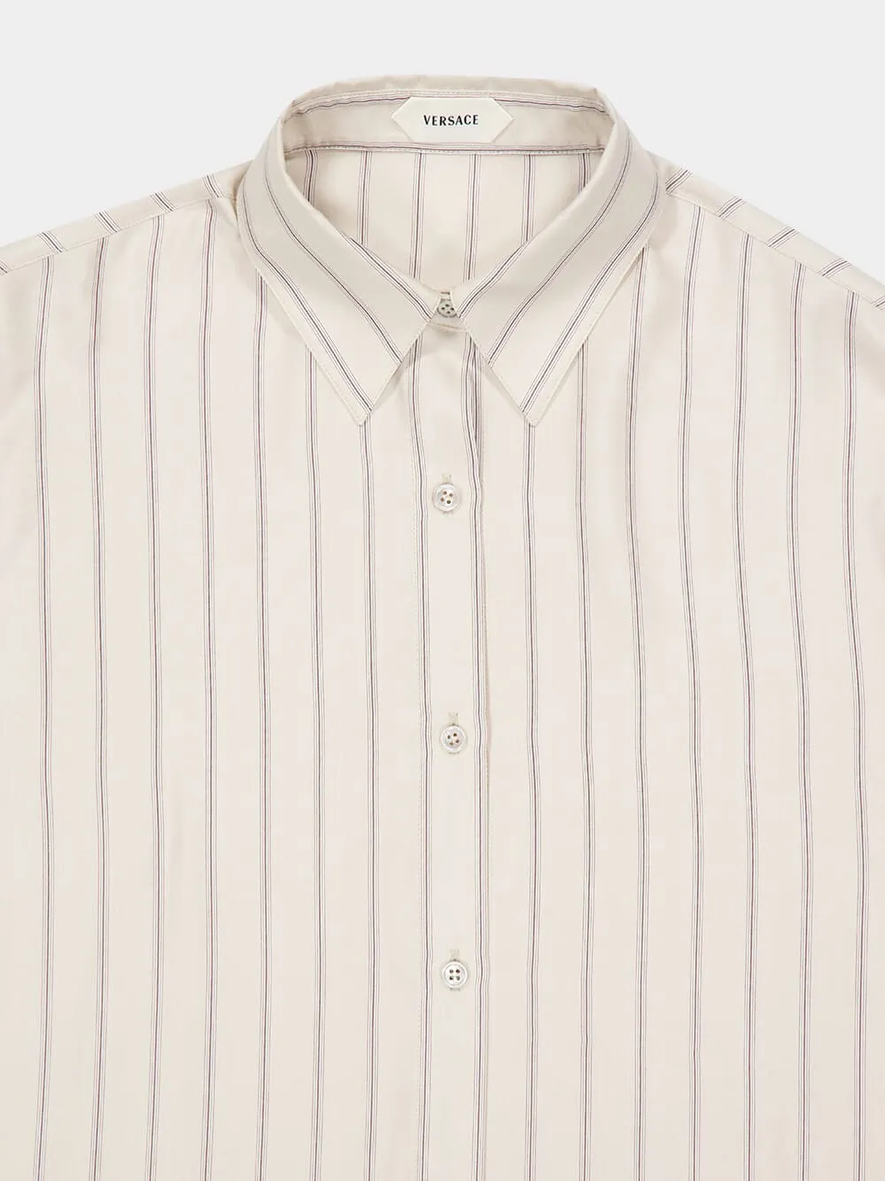 Beige Striped Silk Twill Oversized Shirt sold by Fashion Clinic product image thumbnail 5