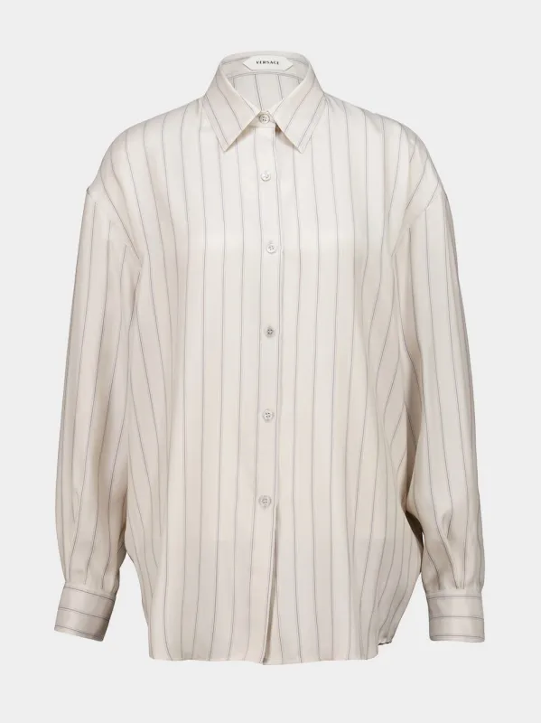 Beige Striped Silk Twill Oversized Shirt made by Versace