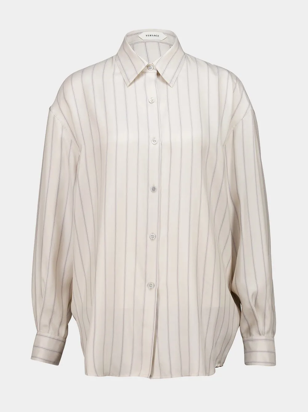 Beige Striped Silk Twill Oversized Shirt sold by Fashion Clinic
