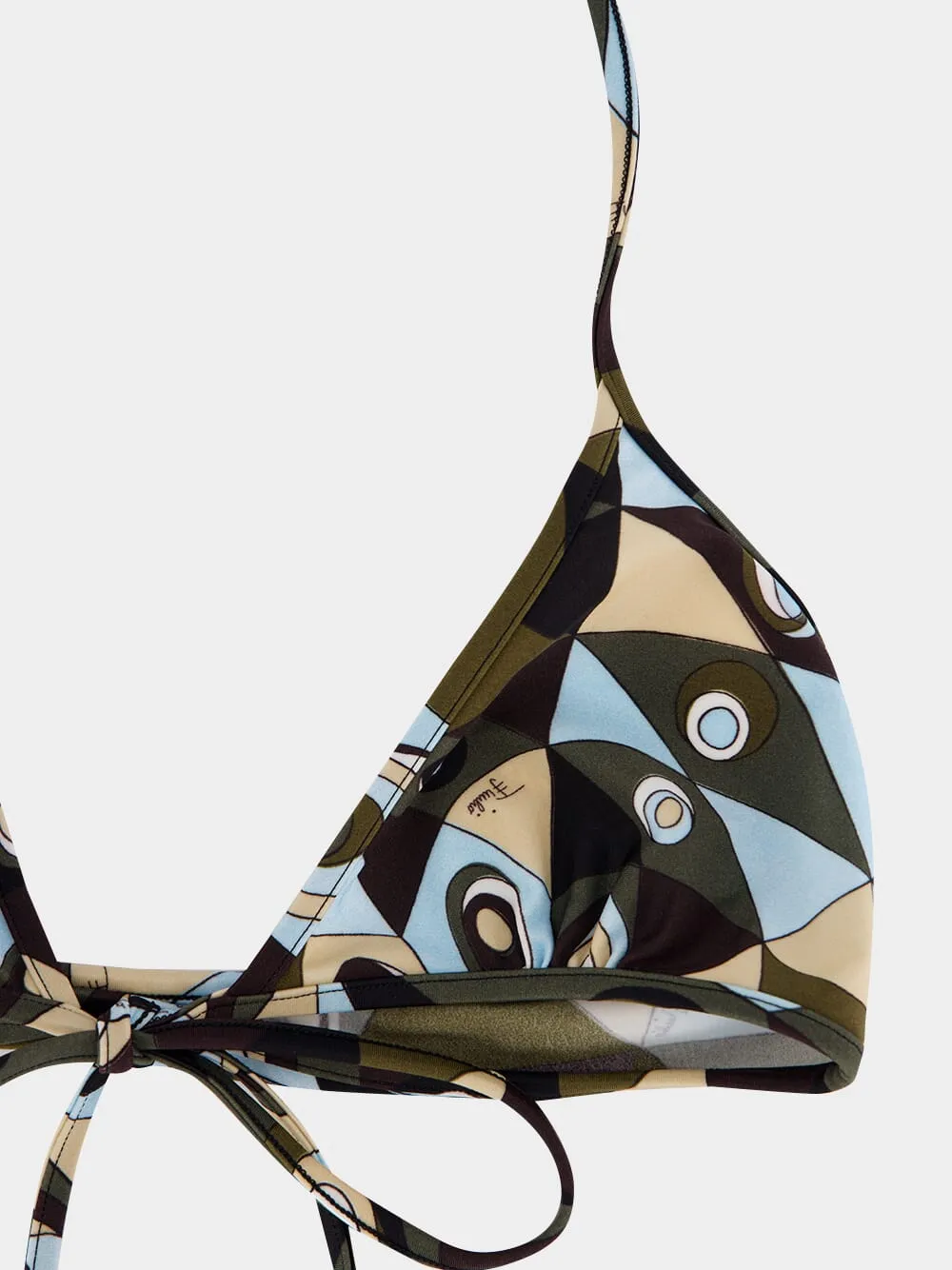 Khaki and Blue Occhi Print Triangle Bikini Top sold by Fashion Clinic product image thumbnail 5