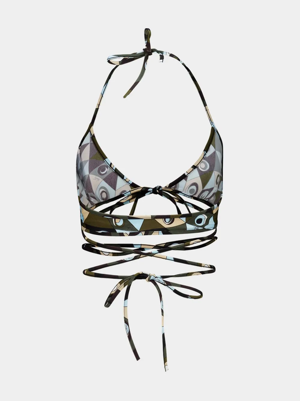 Khaki and Blue Occhi Print Triangle Bikini Top sold by Fashion Clinic product image thumbnail 3