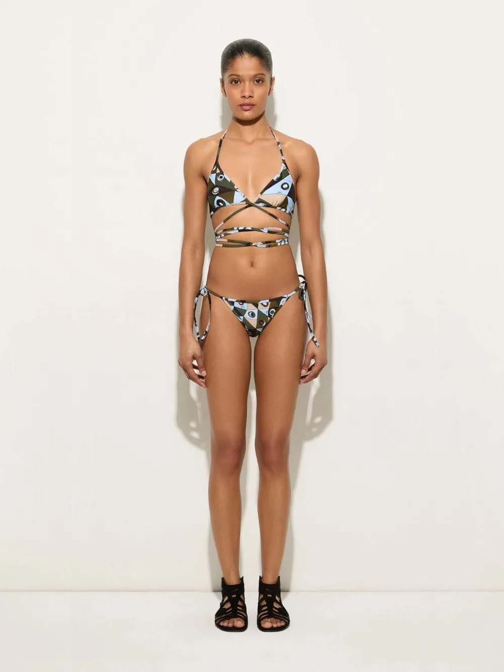 Khaki and Blue Occhi Print Triangle Bikini Top sold by Fashion Clinic product image thumbnail 2