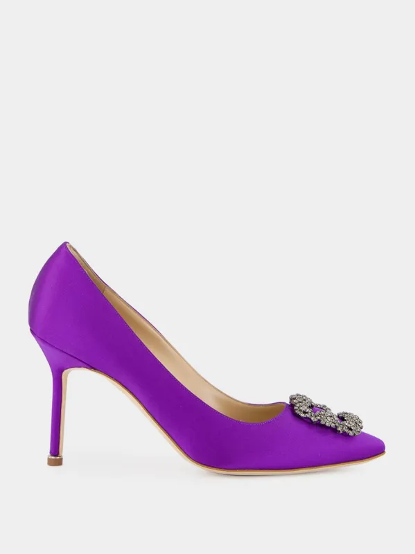Purple Satin Jewel Buckle Pumps made by Manolo Blahnik