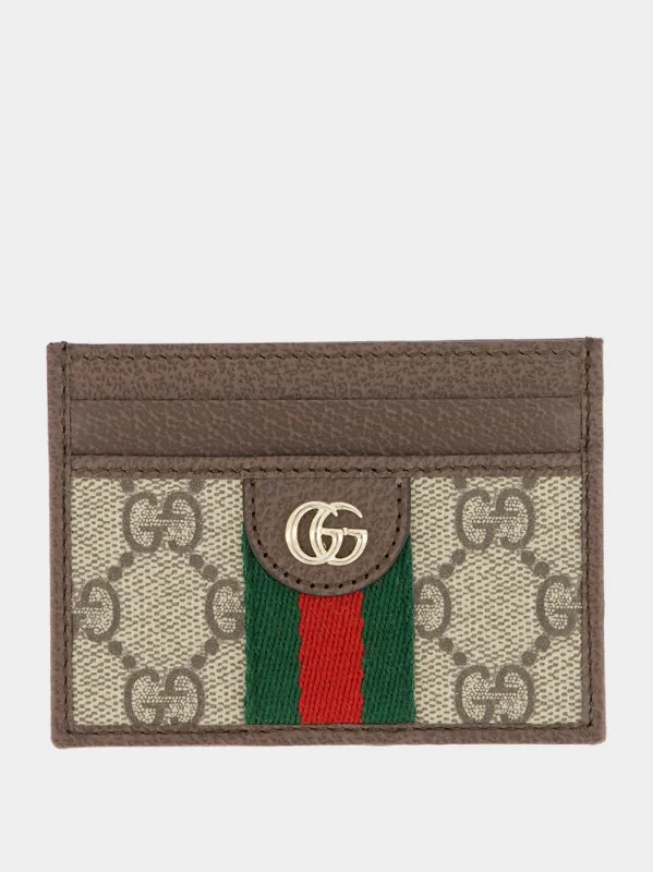 Beige GG Canvas Card Holder with Web Stripe made by Gucci