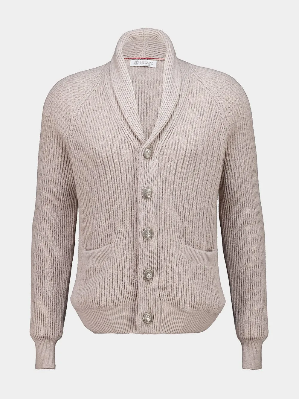Beige Cotton Rib Knit Cardigan sold by Fashion Clinic