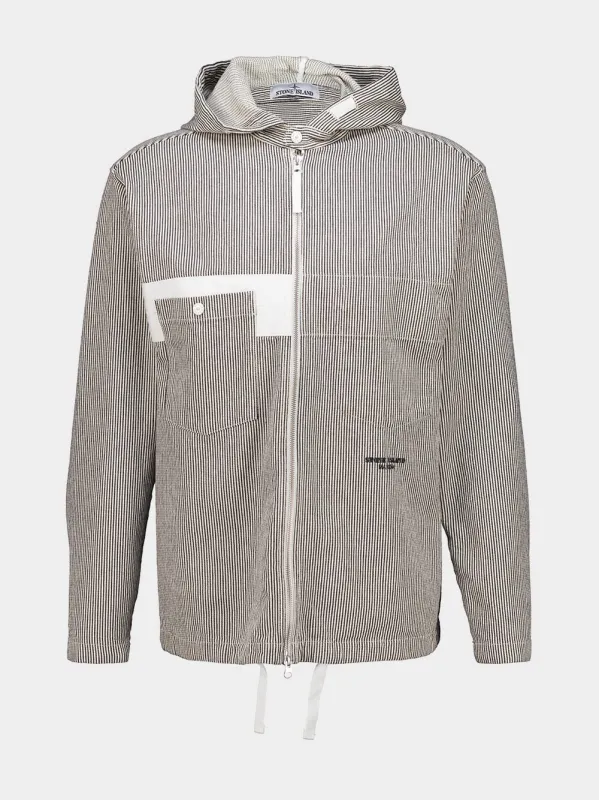 Navy Blue Striped Cotton Hooded Jacket made by Stone Island