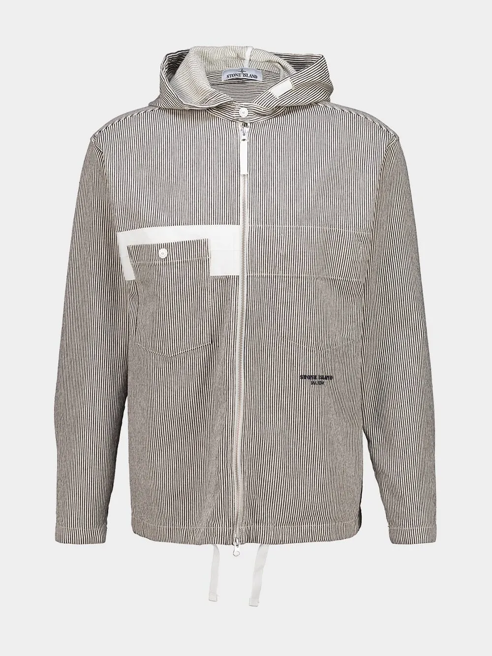 Navy Blue Striped Cotton Hooded Jacket sold by Fashion Clinic