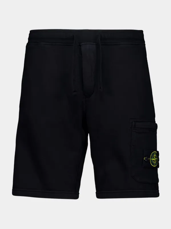 Black Cotton Fleece Jogger Shorts made by Stone Island