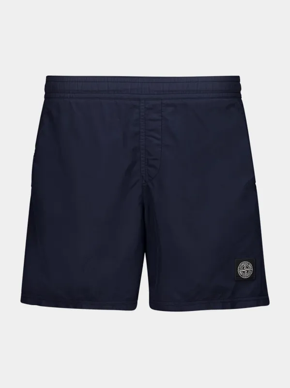 Navy Blue Brushed Nylon Swim Trunks made by Stone Island