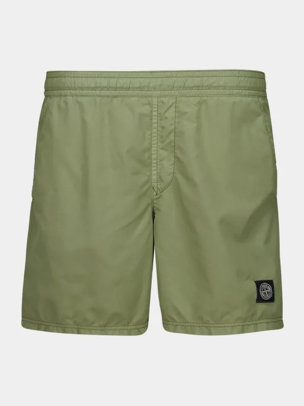 Military Green Nylon Swim Shorts made by Stone Island