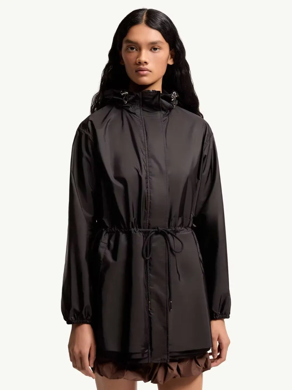 Black Hooded Ruched Rain Jacket sold by Fashion Clinic product image thumbnail 2